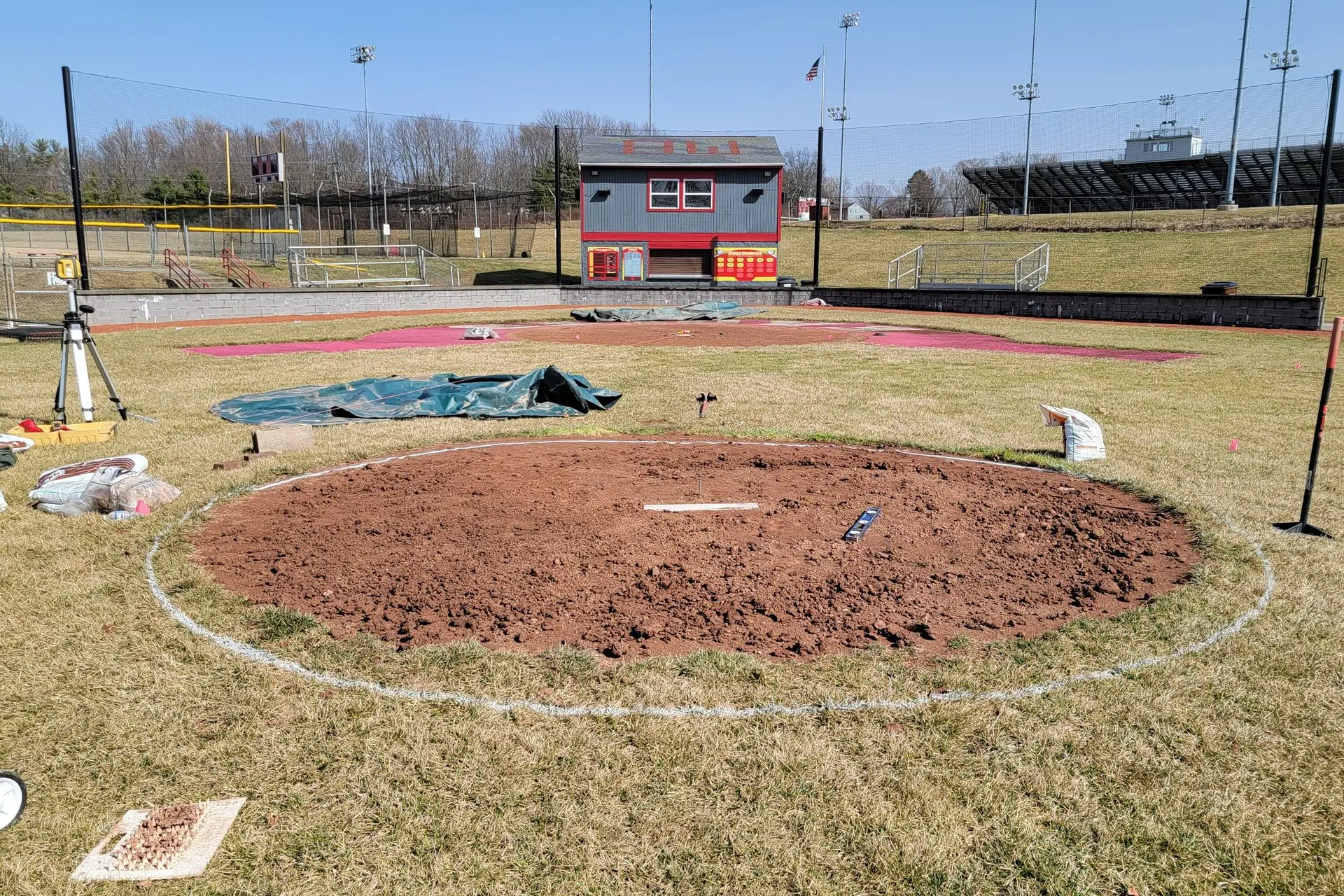 Pitching circle marked out and clay tilled during a field renovation, serving Dayton, OH