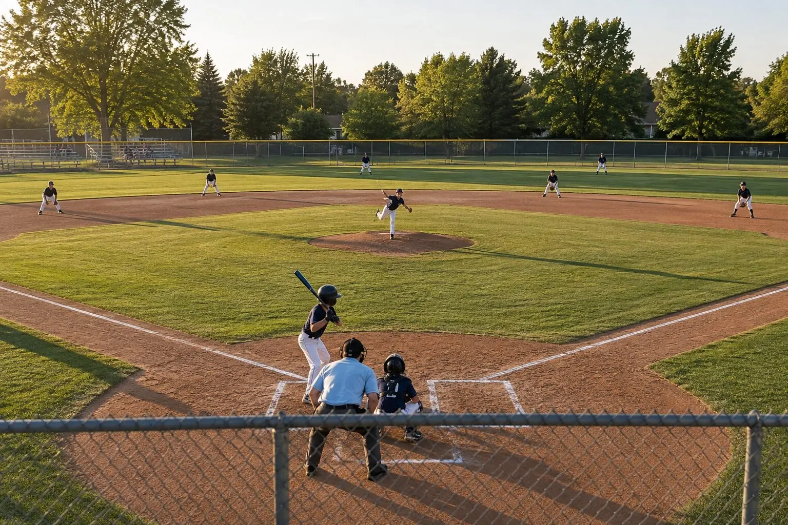 Youth baseball game on a well-kept community ball diamond