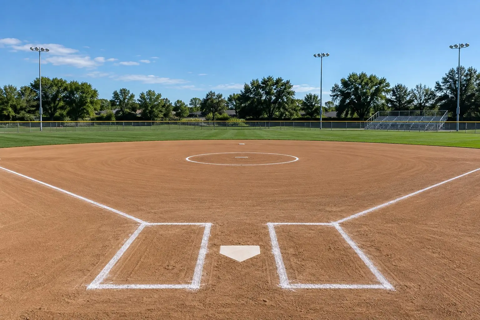Completed softball field with a freshly renovated infield and crisp chalk lines, serving Dayton, OH